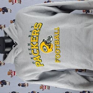 Green Bay Packers Y2K Reebok spellout logo graphic Med gray football hoodie